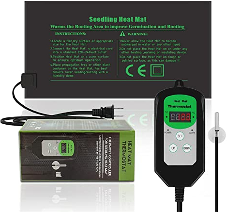 HYDGOOHO Sämling-Wärmematte mit Thermostat, Hydrokultur-Heizkissen, wasserdicht, für Setzlinge, Pflanzenwärmmatte mit Abschaltschutz, sicher und langlebig, 25,4 x 52,7 cm