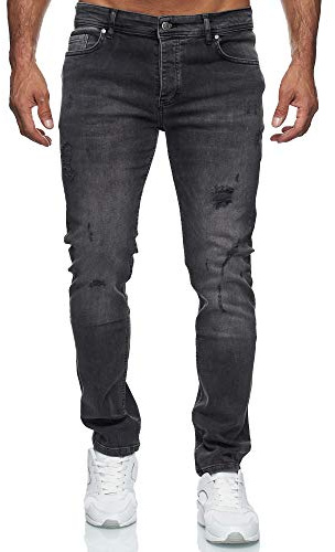Reslad Jeans för män, Byxor, Sliten, Slim Fit, Denim, Stretchjeans, RS-2062, Svart (2090), 34W x 34L