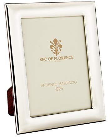 SEC OF FLORENCE 7203/10x15 Cornice Portafoto in Argento Massiccio 925 con Retro in Legno Mogano