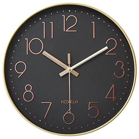 HZDHCLH Funk Wanduhr 30 cm Lautlose Wanduhr Ohne Tickgeräusche, Moderne Batteriebetriebene Uhr für Zuhause, Küche, Wohnzimmer, Büro, Wanddekoration (Gold-schwarz)