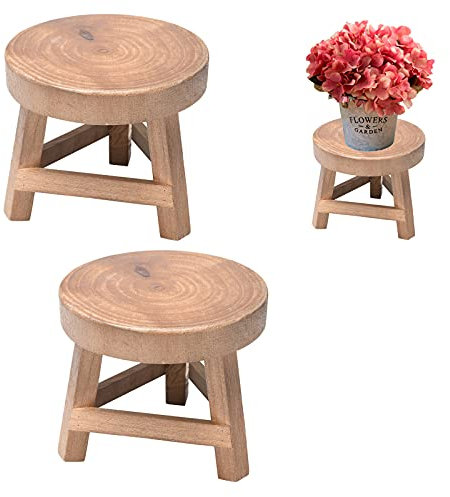 WIVAYE Set mit 2 Mini-Holzhockern, 17 cm, runder Hocker, Bonsai-Halter, Topf-Ausstellungsregal, 15,2 cm Höhe, Holz-Blumentopf, Standhocker, für Zuhause, Bonsai, Topf-Dekor