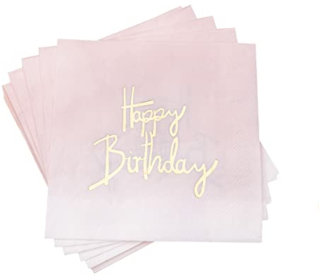 Cavore Happy Birthday Servietten Rosa für Geburtstag Mädchen – 16 Geburtstagsservietten in Rosa Gold – Tischdeko Party Deko pastell