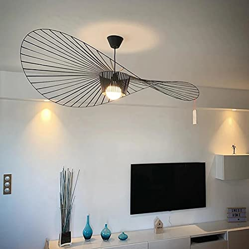 Vertigo Lampe 80cm Retro Kronleuchter Pendelleuchten, Kreative LED Lampe Fiberglas + Polyurethan Hut Stoff Modernes Design Wohnzimmer Küche Badezimmer Dekorative Beleuchtung, E27,Schwarz,80CM