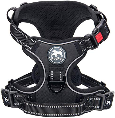 PoyPet Keine Pull Hundegeschirr, Reflektierendes Hundegeschirr für Hunde ohne Choke, Verstellbare, weich gepolsterte Haustierweste mit Easy Control-Griff für kleine bis große Hunde (Schwarz,XS)