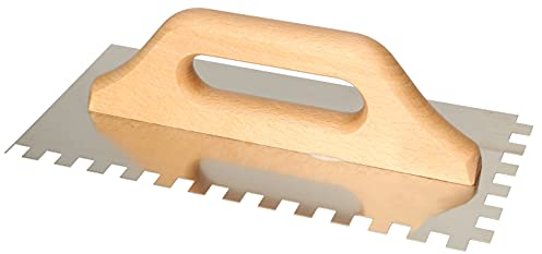 KOTARBAU® - Spatola dentata in acciaio inox, 280 x 130 mm, denti da 10 x 10 mm, con manico in legno