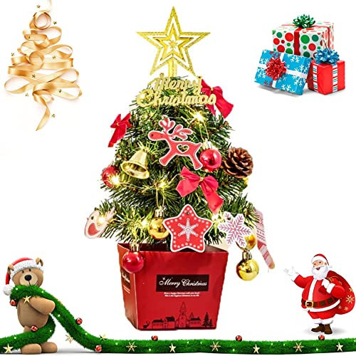 30cm Mini Weihnachtsbaum,Weihnachtsbaum klein beleuchtet,Künstliche kleine tannenbäume,Mini Weihnachts Baum mit LED Lichterketten,Christbaum,Weihnachtsbaum künstlich klein,Weihnachts Baum klein