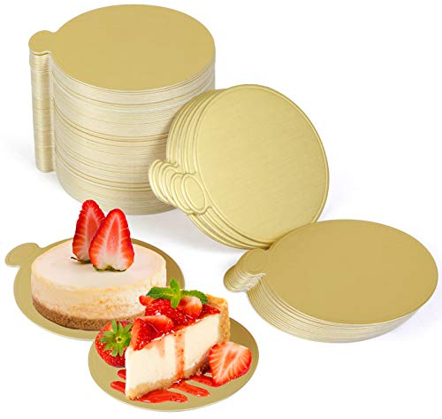 Hanmir Cake Boards Rounds, Cake Base, Circle Cardboard, Round Cake Boards for Mousse Cupcake Dessert Displays Tray(100 PCS), Gold