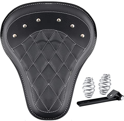 KATUR Motorrad-Sitzbank Aus Kunstleder, Schwarz, Diamant-Montageabdeckung, Windlaufpolster FüR Die Meisten Solo-Passagier Harley Sportster Bobber Chopper Custom