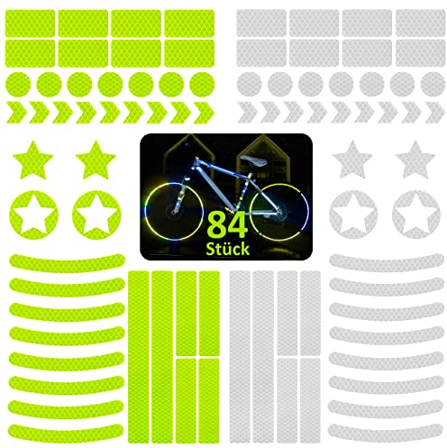 COCHIE 84 Stück Reflektierende Aufkleber Fahrrad Reflektoren Aufkleber, Selbstklebend Reflektor Sticker Reflektoren für Fahrrad Helm, Motorrad, Kinderwagen, Kleidung, Kinder Schulranzen