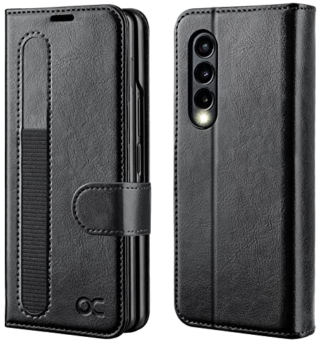 OCASE Hülle Samsung Galaxy Z Fold 3 5G Handyhülle mit S Pen Halter [Premium PU Leder] [Kartenfach] Case Cover RFID Schutzhülle Etui Klapphülle für Galaxy Z Fold 3 Schwarz Aktualisierte Version
