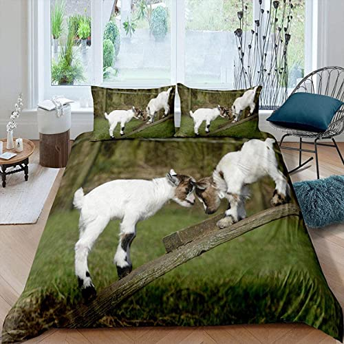 LUYAPOND Bettwäsche 135x200 Weiße Ziege Bettwäsche Set für Kinder, Mikrofaser Bettbezüge, 1 Bettbezug mit Reißverschluss + 1 Kissenbezug 80x80 cm