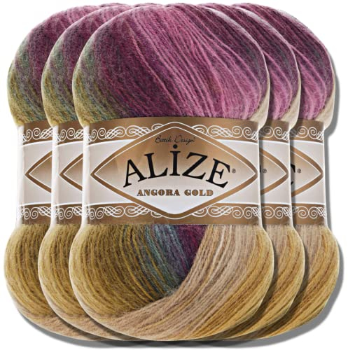 Alize 5x 100g Angora Gold Batik Premium Schurwolle mit Farbverlauf Wolle Strickgarn Baby Babywolle Akzente Accessoire zum Häkeln Stricken Kleidung (4341)