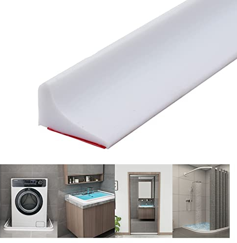OTJER Silicone Wet Room Floor Barrier, 78.7inch Shower Door Threshold Bath Water Dam Barrier Water retaining Strip Edging Water Stopper for Sink Bathtub Countertop, White