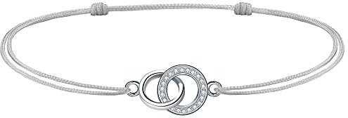 J.Endéar Interlocking Kreis Fußkettchen Damen Mädchen Kordel Kette Silber 925 Doppelring 34cm Verstellbares Handgemachtes Fußkettchen für Sommer Strand Geschenk, Grau