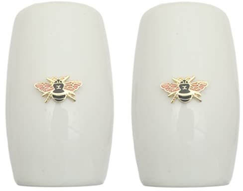 Bee Enamel China Salt and Pepper Shakers Cruet Set Modern White CSP 28