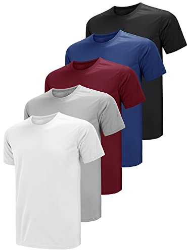 Teesmen T Shirt Herren Sport Männer Kurzarm Basic Atmungsaktive 5er Pack 5 Rundhals Einfarbige Polyester Unifarben Gym Tennis Fitness Mesh Activewear (Multipack 1, M)
