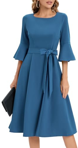 Women's Cocktail Dress A Line Tea Party Midi Graduation Dresses Church Wedding Formal Prom Clothing Greyblue S