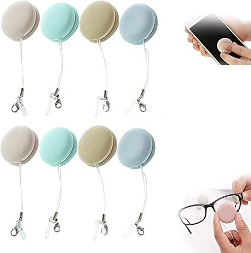 Macaron Lot de 8 lingettes pour écran de téléphone portable, lunettes avec porte-clés portable, pendentif en forme de brosse pour ordinateur portable, appareils électroniques, nettoyeur d'écran de
