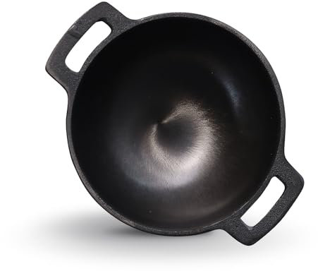 Kichera Pre Seasoned Cast Iron Smooth Kadai | Nonstick Iron kadhai | 100% Pure & Toxin-Free, No Chemical Coating (7 Inch)