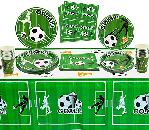 Décorations pour la fête du football, ensemble de vaisselle pour 20 invités comprenant des assiettes à dîner en papier, des assiettes à dessert, des serviettes, des tasses et une nappe