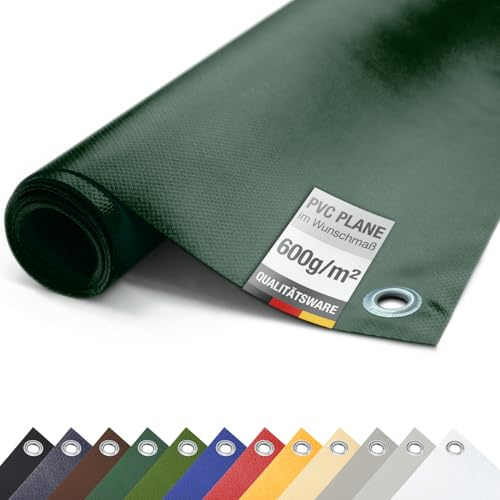 ANKO PLANEN 600 g/m² PVC LKW Abdeckplane mit verzinkten Ösen 50 cm – UV-stabil & reißfest Matte Schutz- & Industrieplane (Grün, 3,2m x 1m)