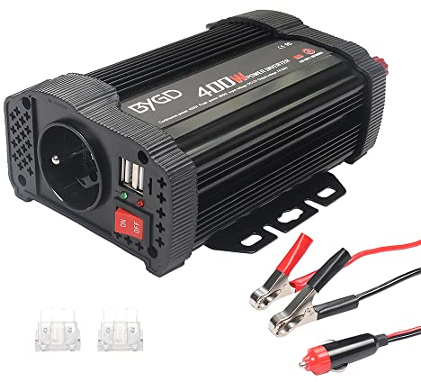 BYGD Convertisseur 12v 220v 400W, Transformateur 12v Allume Cigare 12V DC à 230V AC Adaptateur de Chargeur de Voiture avec Deux Ports USB 3.1A et Prise AC pour la Charge Rapide onduleur.