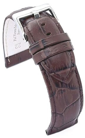Diloy Bracelet montre cuir gravé crocodile écaille carrée bombé sport – Tailles 14mm 16mm 18mm 20mm 22mm 24mm 26mm 28mm 30mm – Élégant et robuste 368 Marron Foncé 28mm