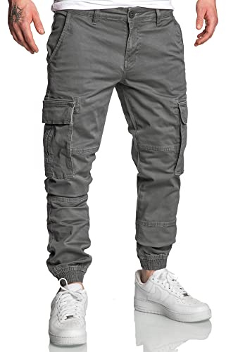 REPUBLIX Herren Jogger Cargo Chino Jeans Hose R7020 Dunkelgrau W36