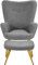 Abician Fauteuil avec Repose-Pieds en Tissu Bouclé Pieds en Métal Dorés Fauteuil de Salon avec Pouf Chaise de Relaxation à Haut Dossier Enveloppant Gris Gris