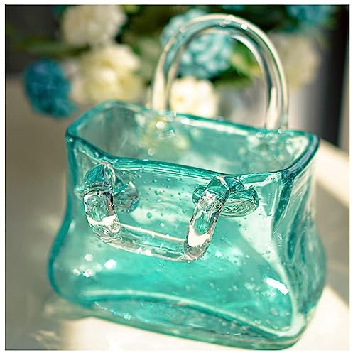 Dekorative Vase Glas Handtasche, Mit Blasen Vase Taschenform Glas Vase In Taschenform, Dekorative, Moderne Blasen, Kristallglas, Blumenvasen,Style2-Green