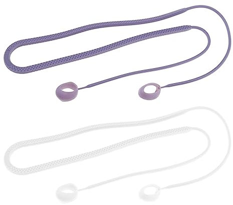 OTOTEC 2PCS Silicone Anti-Loss Straps Compatible with Samsung Galaxy Buds 2 Bluetooth Earphone Soft Neck Rope Cord Sport Lanyard 40cm Length (White & Purple)