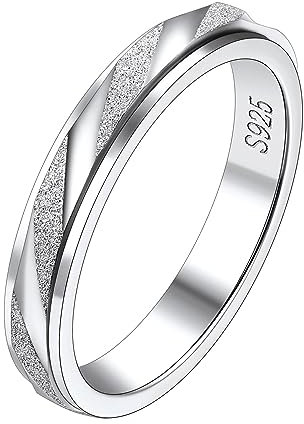 Suplight Anxiety Ring Silber 925, Fidget Ring Gegen Stress, Damen Herren Spinnerring, schräge Glänzende Zappelring, Geschenke für Geburtstag Valentinstag, Größe 55