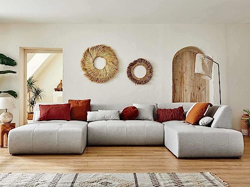 Lisa Design Onyx – 7-Sitzer Wohnlandschaft rechts – aus Stoff Hellgrau