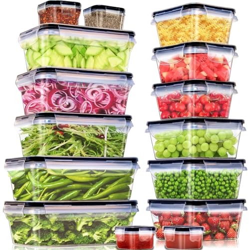 Kottwca Boite Alimentaire Avec Couvercle(15 RéCipients + 15 Couvercles), 100% Anti-Fuite Boîtes Plastique Hermetique Alimentaire, Sans BPA, Pour Micro-Ondes et RéFrigéRateur