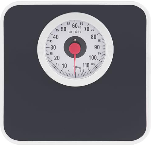 briebe Mechanische analoge Badezimmerwaage, Kapazität 120 kg, hohe Präzision, rutschfeste Oberfläche, nicht digitale Fitnesswaage, einfach zu bedienen, ohne Batterien, Metall, Retro, SC1123