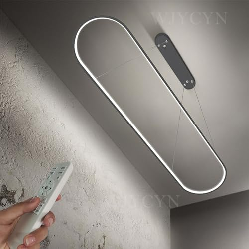 Dimmbar Oval LED Kronleuchter Pendelleuchte moderner Esstisch Büro mit Fernbedienung ring Hängelampe höhenverstellbar Blendfreesszimmer Arbeitszimmer Wohnzimmer Kücheleuchte B:Schwarz L70cm 30W