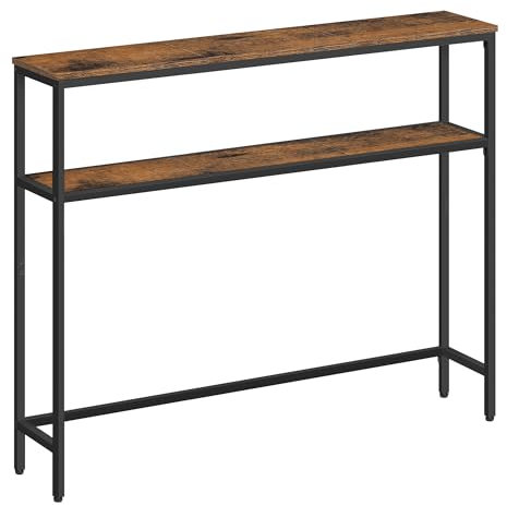 VASAGLE Konsolentisch, schmaler Sofatisch mit 2 Ablagen, 20 x 100 x 80 cm, Flurtisch, 2 Ebenen, für Flur, Wohnzimmer, Schlafzimmer, vintagebraun-tintenschwarz LNT131K01