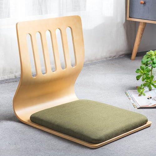 ALMASI Japanischer beinloser Bodenstuhl, Tatami-Raumspielstuhl, hölzerner Meditationsstuhl, Erkerfenster-Lounge-Stuhl, Faule Couch zum Lesen und Fernsehen 46 * 36 * 42cm E