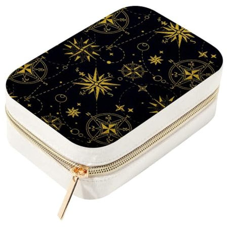 RODAILYCAY Kompass Windrose Reise-Schmuckschatulle, Samt, tragbarer Organizer mit herausnehmbaren Fächern für Halsketten, Ringe, Ohrringe, Armbänder, Schmuckaufbewahrung