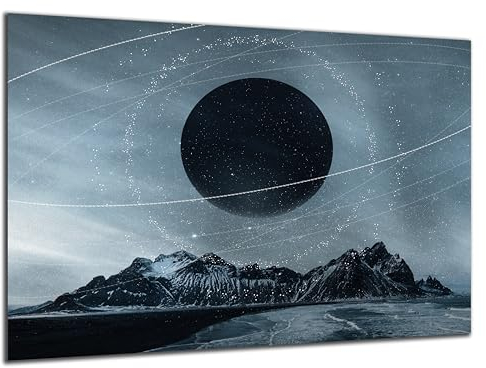 DARO Design - Wand-Bild 6mm HDF 84x56 cm Planeten Erde schwarz weiß - Wand-Deko Bilder Wohnzimmer