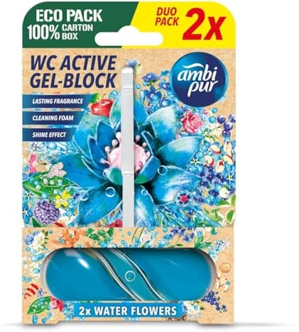 Ambi Pur WC Active Gel-Block 2x45g Water Flowers - WC Duft (1er Pack)