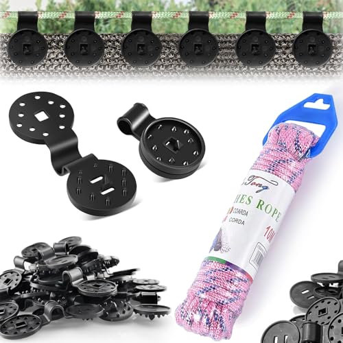 50 Piezas Clip de Fijación para Redes, Clips de Tela para Sombra, Clips Plastico para Redes Jardín, Clips Plástico para Toldos,Clip Especial Ojal, con Cuerda de Nylon de 10 m