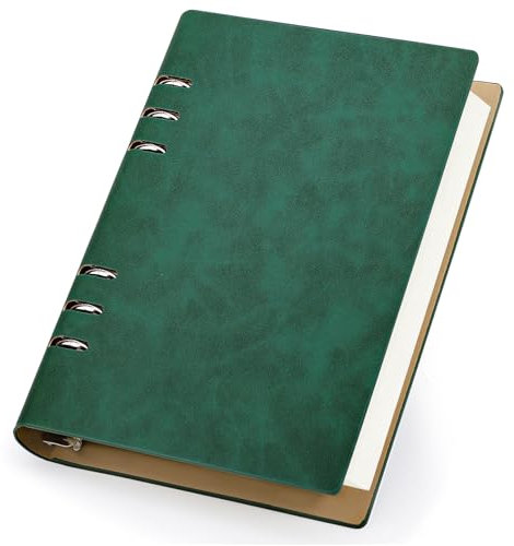 Yarotm Quaderno ad Anelli A5 - Quaderno a Righe Ricaricabile 14x21cm - Raccoglitore Taccuino A5 Pelle PU - 100GSM Spirale Quaderno a Righe - 150 Fogli Notebook A5 Diario di Viaggio, Verde
