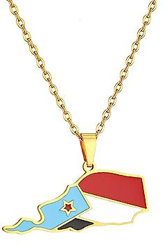 South Yemen Flag Pendant Necklaces - Enamel Drop Oil Trendy Southern Yemen Ethnic Flag Creative Pendant,Personalized Necklace Hip Hop Friendship Ethnic Fashion Jewelry,Yellow,50Cm Or 19.7 Inches