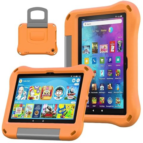 Fire HD 8 Tablet Case for Kids, Amazon Kindle Fire HD 8 & 8 Plus Tablet (2024/2022/2020 Release,12th/10th Generation) Shock-Proof Protective Back Cover Cases with Foldable Stand Holder,.Orange