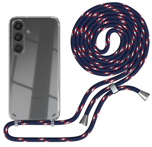EAZY CASE - Handykette kompatibel mit Samsung Galaxy S24 Kette zum Umhängen für Galaxy S24 Hülle mit Band aus Silikon stoßfeste transparente Handyhülle als Fallschutz in Navy Camouflage