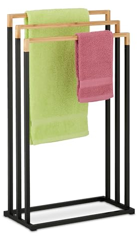 Relaxdays Piantana Portasciugamani in Bambù da Bagno 3 Bracci Appendi Asciugamani, HxLxP: 76x45x21,5 cm, Nero Naturale