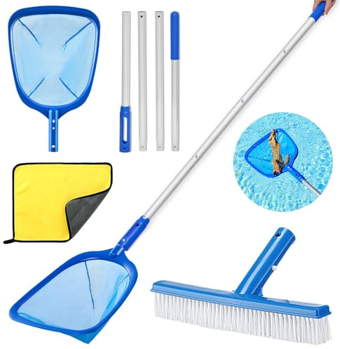 Pool Kescher mit Teleskopstange 187cm Lang,Teichkescher Feinmaschig,Laubkescher Pool mit Poolbürste,Bodenkescher Pool,Pool Reinigungsset,für Schwimmbad, Spas,Teich,Whirlpools,Planschbecken