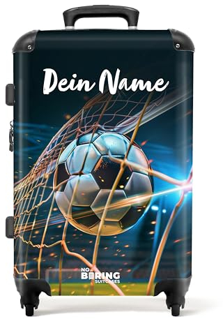 NoBoringSuitcases.com Kinderkoffer, Koffer Personalisiert, Koffer Groß, Kinderkoffer Jungen, Koffer Kinder, Koffer TSA Schloss, Rollkoffer, Koffer Mittelgroß (Fußball - Dunkelblau, 67 cm - 72 L)