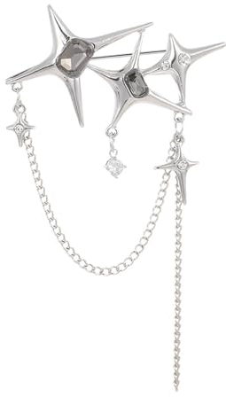 HUIFACAI Épingle à poitrine élégante pour femme, chaîne étoile à quatre pointes, broche en cristal, bijou personnalité, punk, broche pour femme, 8,8 x 5,2 cm, métal, sans pierre précieuse, 8.8x5.2cm,